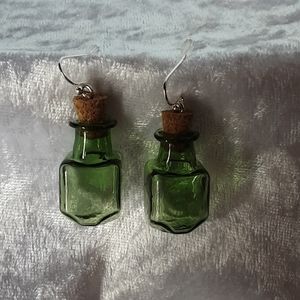 Handcrafted Bottle Earrings Green Cottagecore